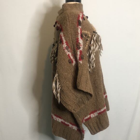 Free People Brown Fringe Oversized Poncho Sweater XS - Picture 8 of 16